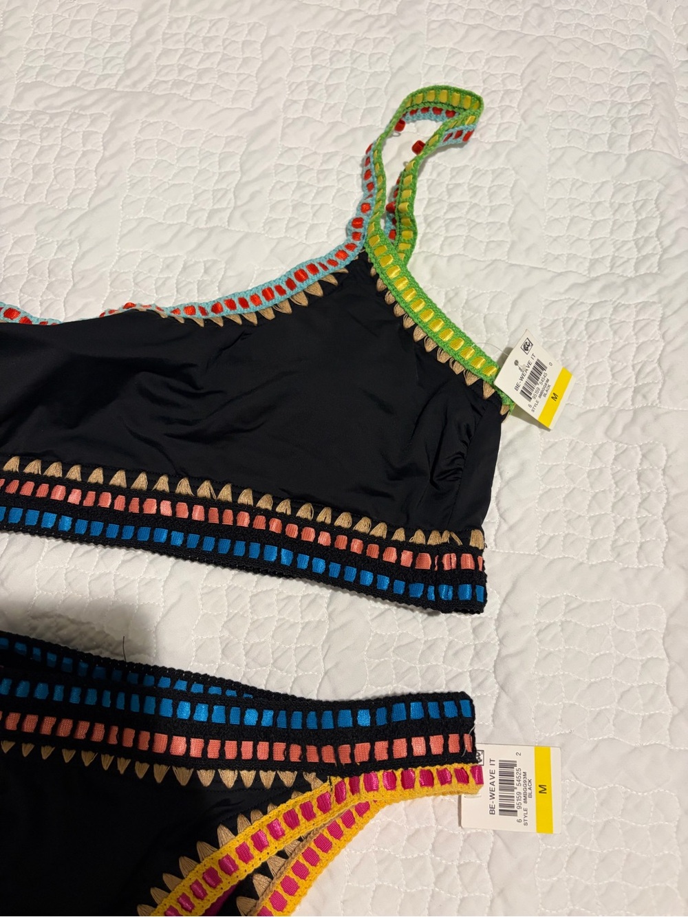 Black Two-Piece Swimsuit with Multicolor Trim